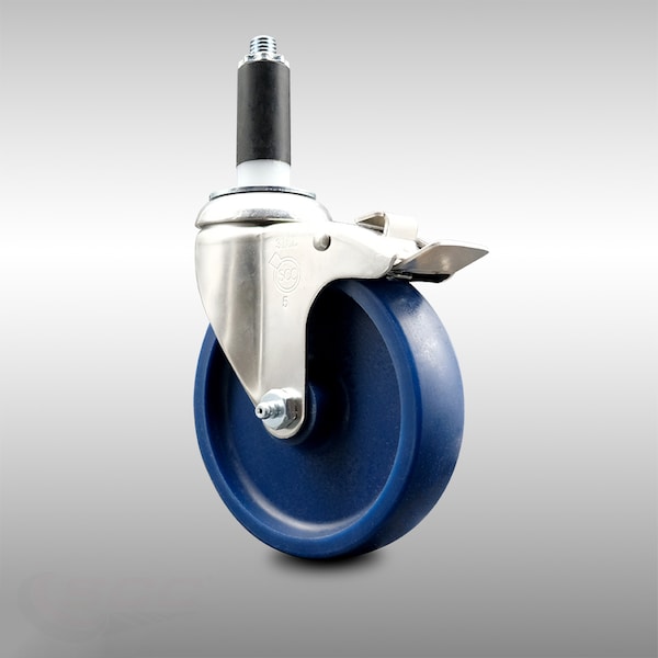 5 Inch 316SS Solid Poly Swivel 1-1/8 Inch Expanding Stem Caster Lock Brake SCC